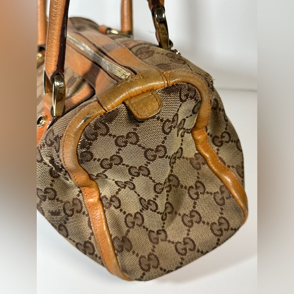 GUCCI Mini Boston Bag Abby GG Canvas BRW Distressed Designer Hand Bag Authentic - Picture 8 of 16
